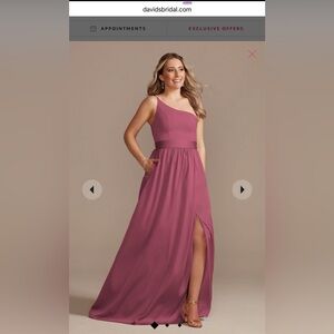 NWT David's Bridal one-shoulder long bridesmaids dress size 16. Color: Chianti